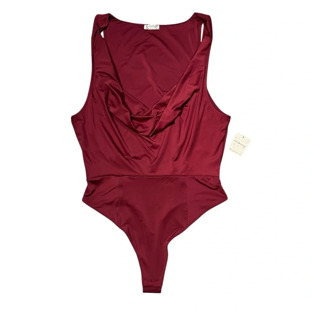 NWT New Free People When And Where Dark Red Cowl Neck Bodysuit Size S